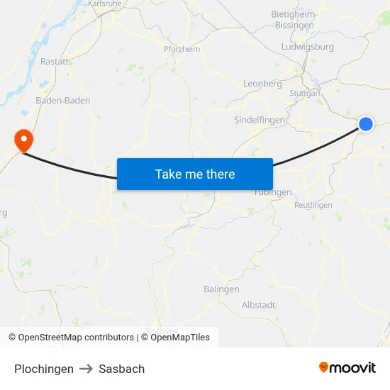 Plochingen to Sasbach map
