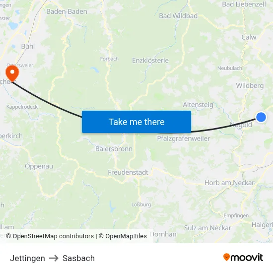 Jettingen to Sasbach map