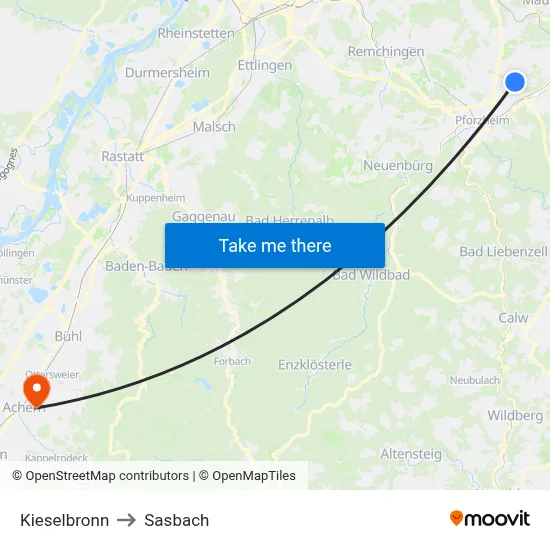 Kieselbronn to Sasbach map