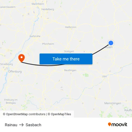 Rainau to Sasbach map