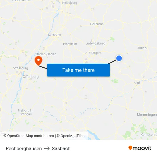 Rechberghausen to Sasbach map