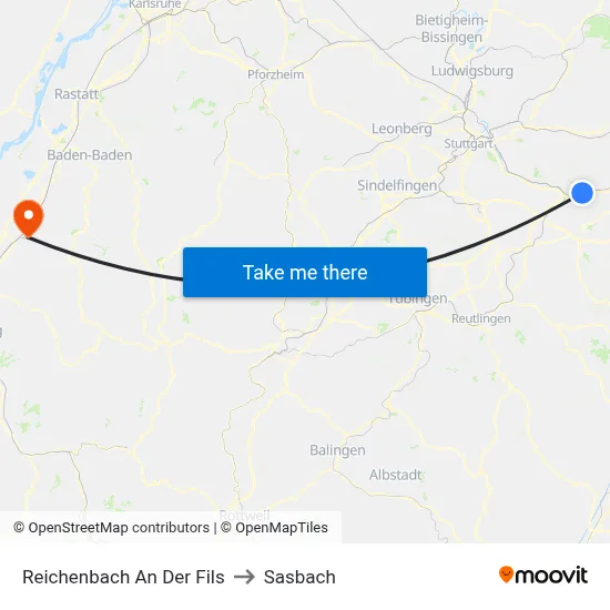 Reichenbach An Der Fils to Sasbach map