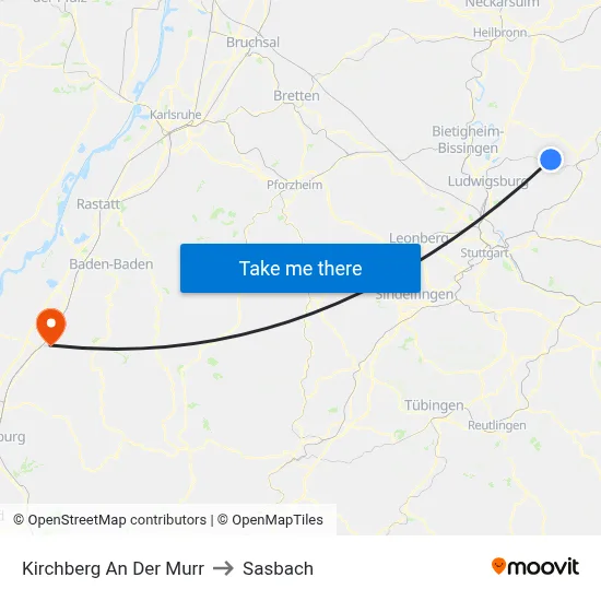 Kirchberg An Der Murr to Sasbach map