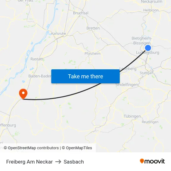 Freiberg Am Neckar to Sasbach map