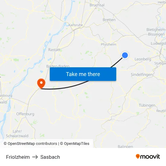 Friolzheim to Sasbach map