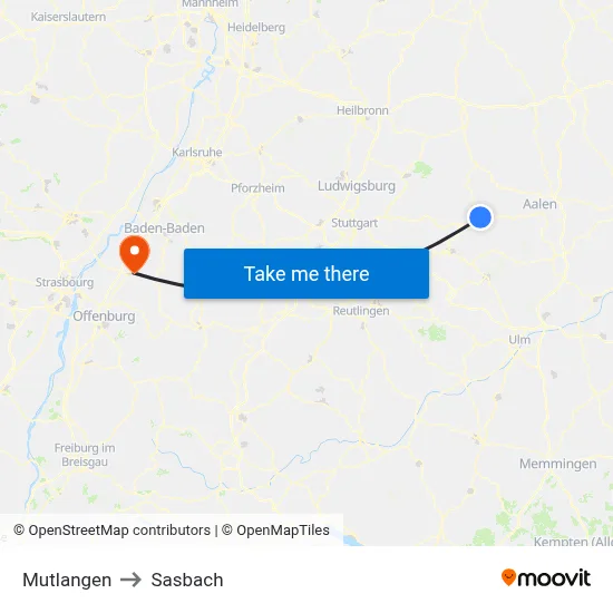 Mutlangen to Sasbach map