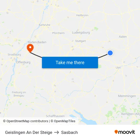 Geislingen An Der Steige to Sasbach map