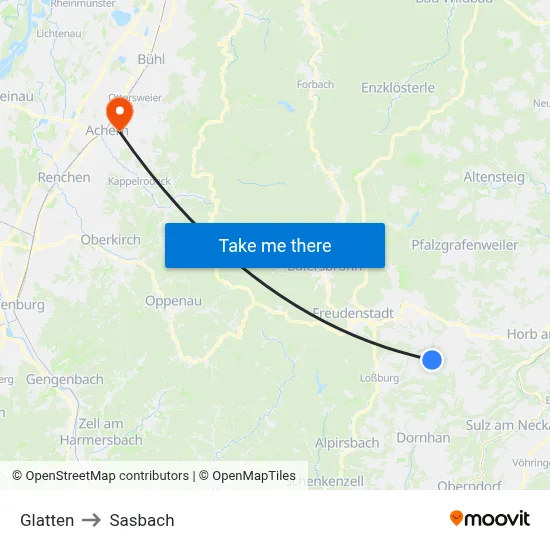 Glatten to Sasbach map