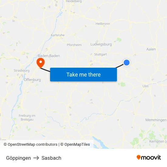 Göppingen to Sasbach map