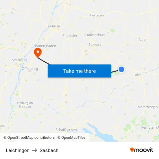 Laichingen to Sasbach map
