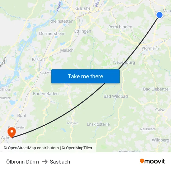 Ölbronn-Dürrn to Sasbach map