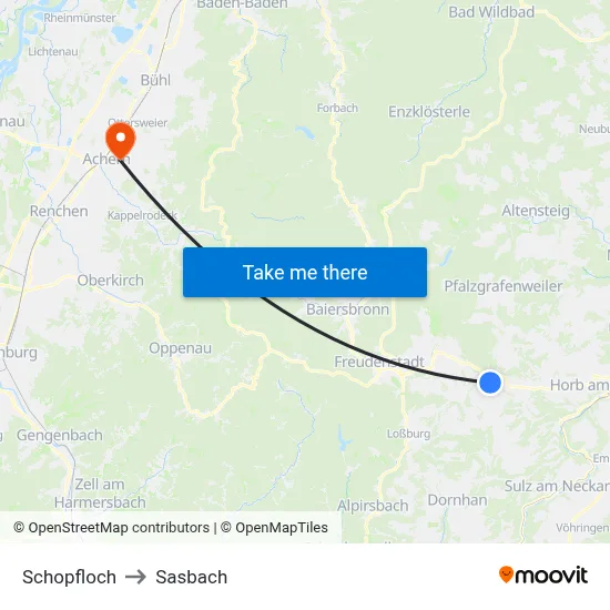 Schopfloch to Sasbach map