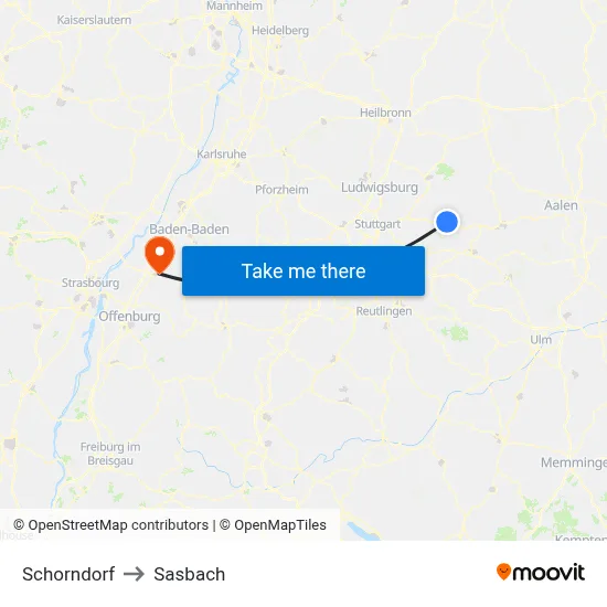 Schorndorf to Sasbach map