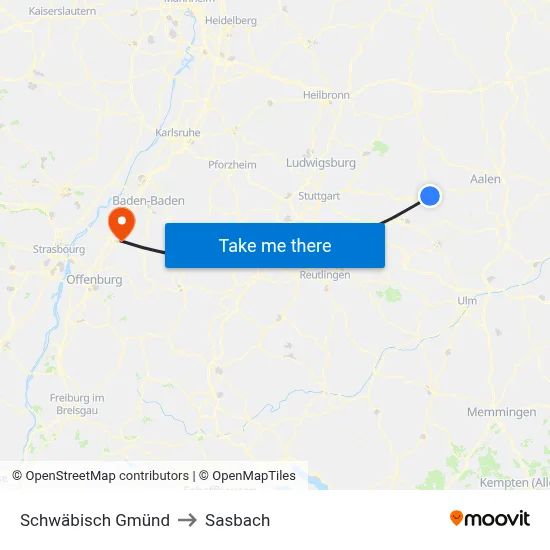 Schwäbisch Gmünd to Sasbach map