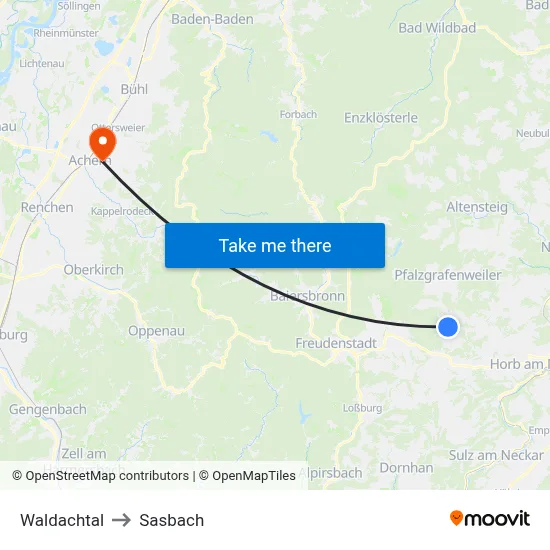Waldachtal to Sasbach map