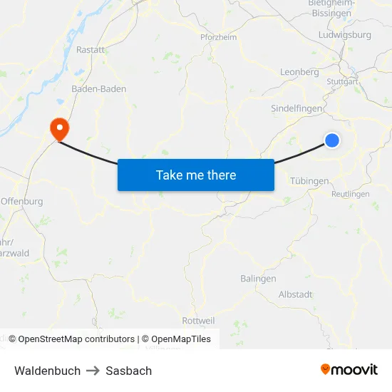 Waldenbuch to Sasbach map