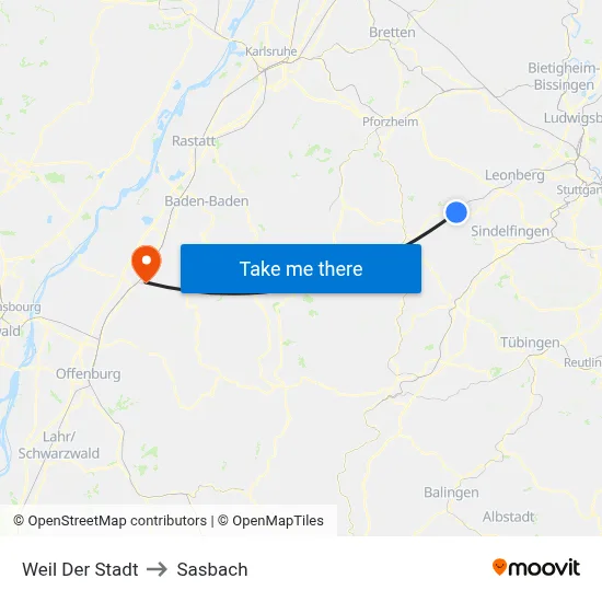 Weil Der Stadt to Sasbach map