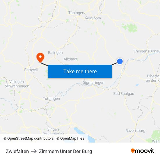 Zwiefalten to Zimmern Unter Der Burg map