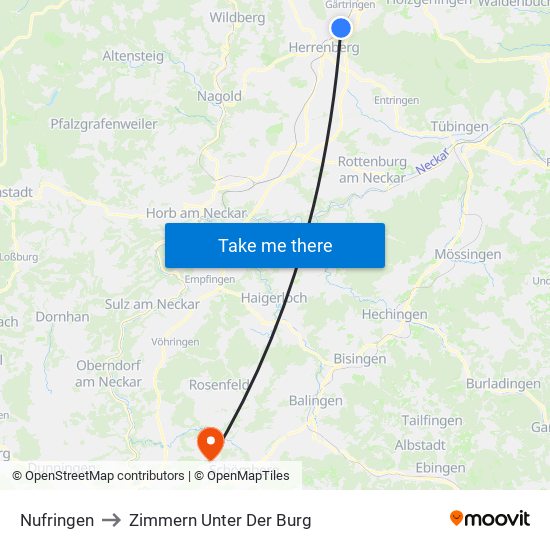 Nufringen to Zimmern Unter Der Burg map
