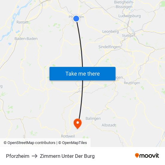 Pforzheim to Zimmern Unter Der Burg map