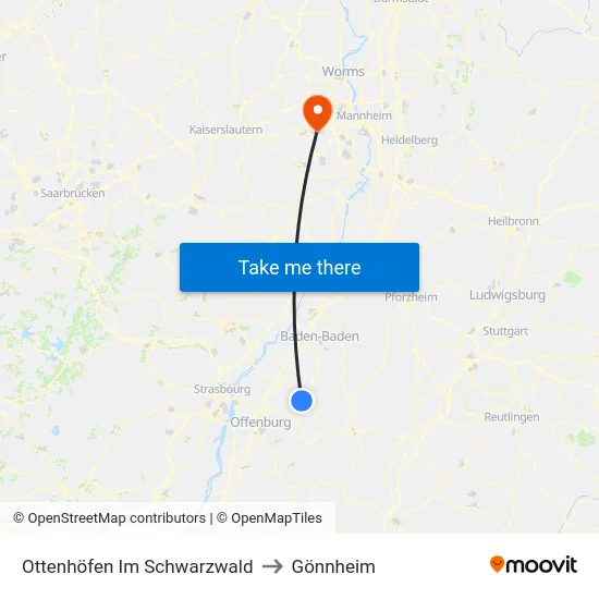 Ottenhöfen Im Schwarzwald to Gönnheim map