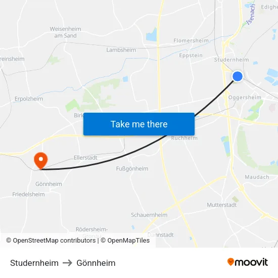 Studernheim to Gönnheim map