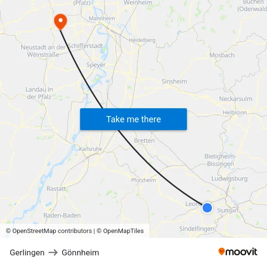 Gerlingen to Gönnheim map