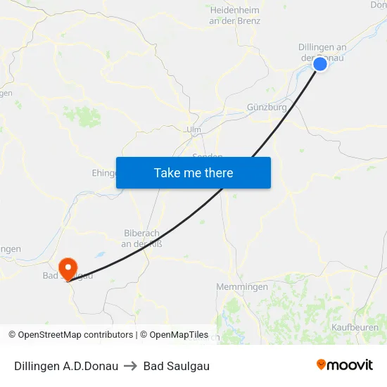 Dillingen A.D.Donau to Bad Saulgau map
