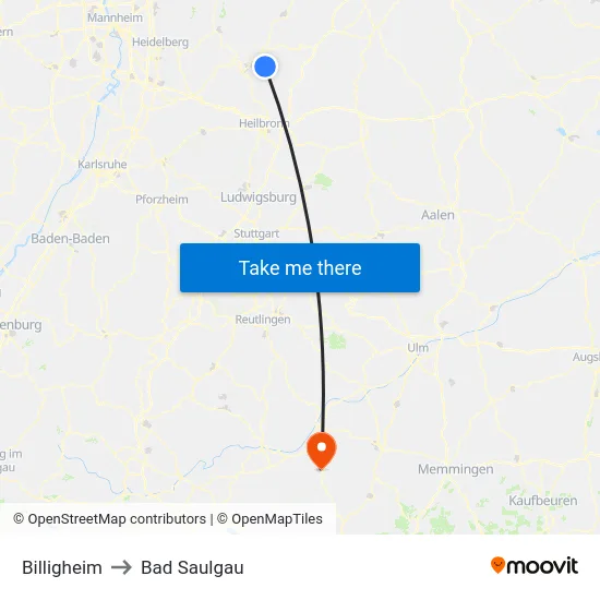 Billigheim to Bad Saulgau map