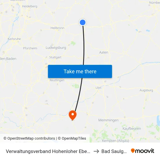 Verwaltungsverband Hohenloher Ebene to Bad Saulgau map