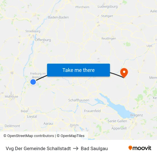 Vvg Der Gemeinde Schallstadt to Bad Saulgau map