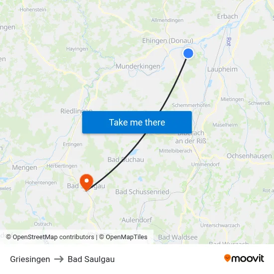 Griesingen to Bad Saulgau map
