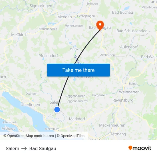 Salem to Bad Saulgau map