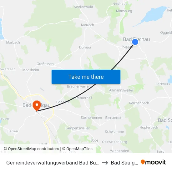 Gemeindeverwaltungsverband Bad Buchau to Bad Saulgau map