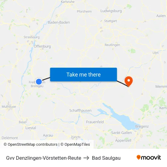 Gvv Denzlingen-Vörstetten-Reute to Bad Saulgau map