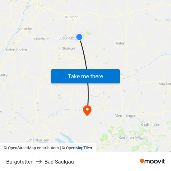 Burgstetten to Bad Saulgau map