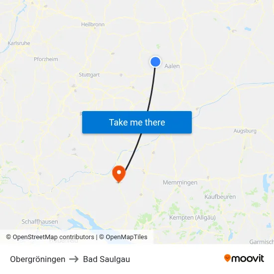Obergröningen to Bad Saulgau map