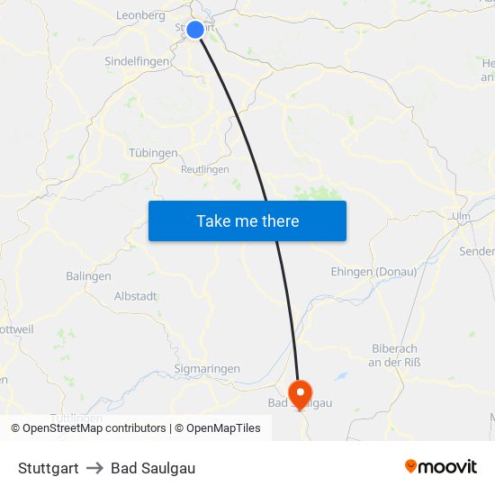 Stuttgart to Bad Saulgau map