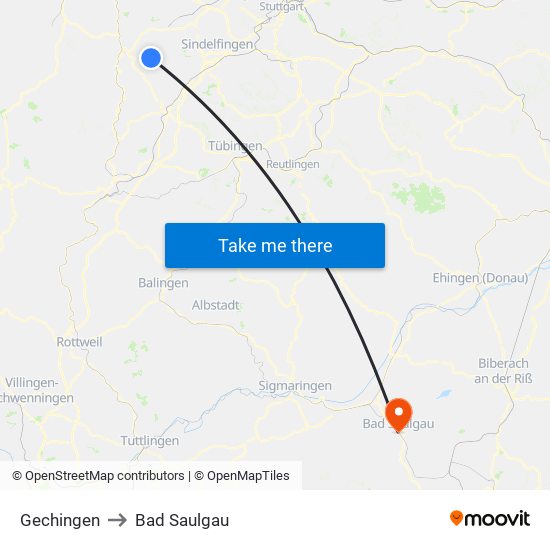 Gechingen to Bad Saulgau map