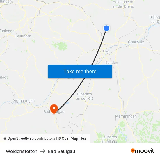Weidenstetten to Bad Saulgau map