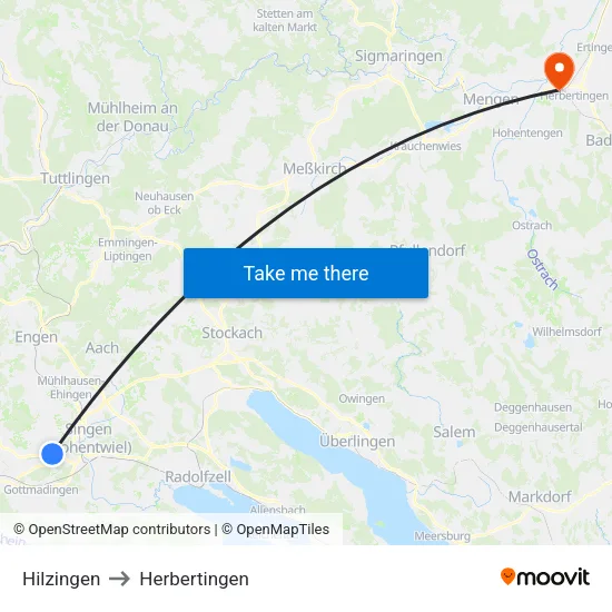 Hilzingen to Herbertingen map