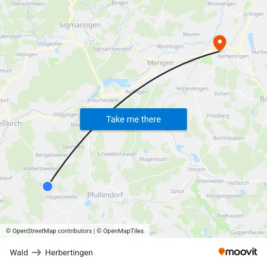Wald to Herbertingen map