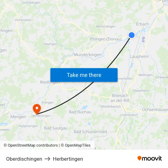 Oberdischingen to Herbertingen map