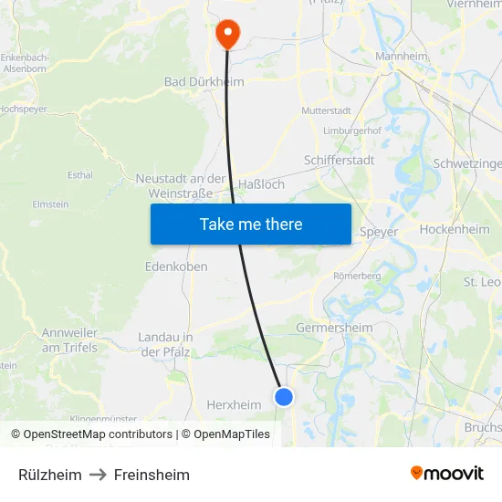 Rülzheim to Freinsheim map