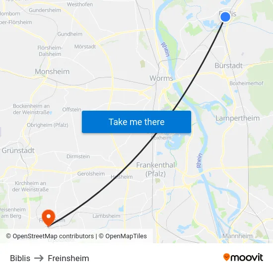 Biblis to Freinsheim map