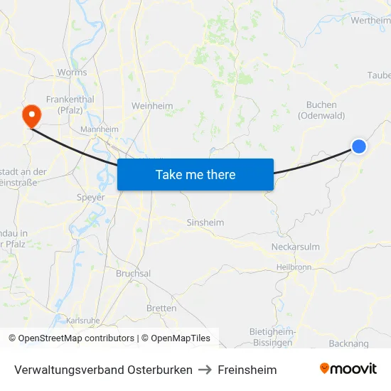 Verwaltungsverband Osterburken to Freinsheim map