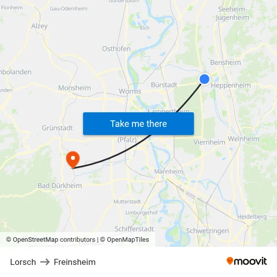 Lorsch to Freinsheim map