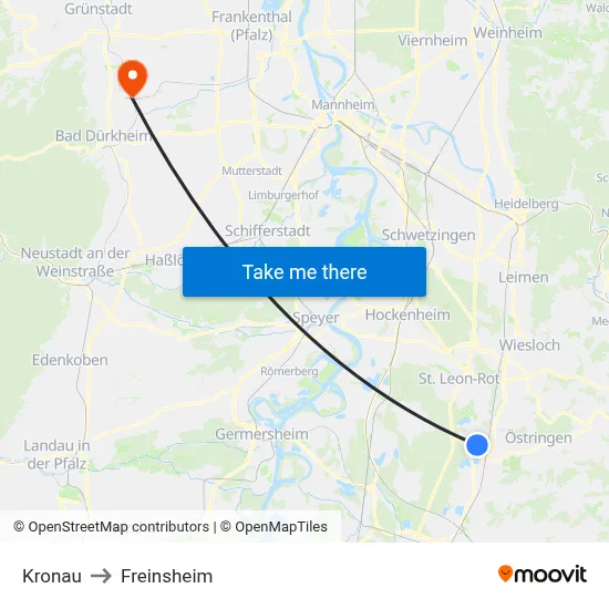 Kronau to Freinsheim map