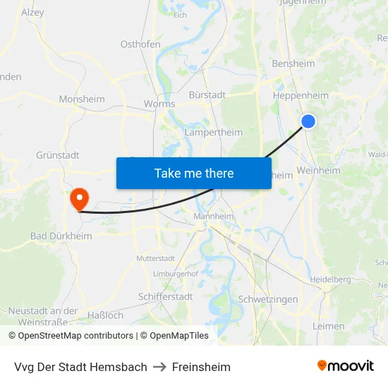 Vvg Der Stadt Hemsbach to Freinsheim map
