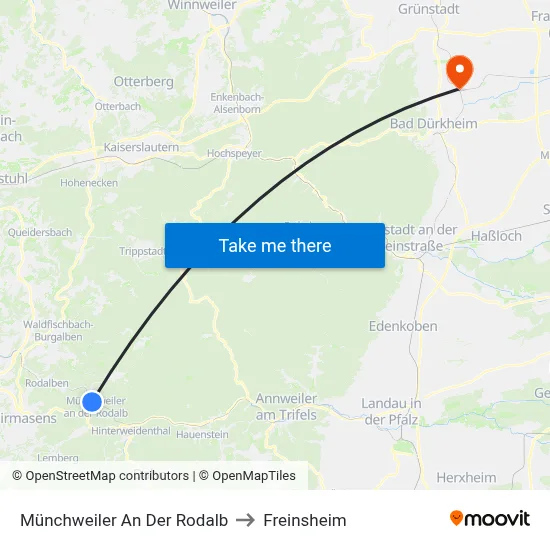 Münchweiler An Der Rodalb to Freinsheim map